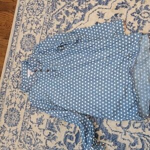 Matilda Jane 435 denim blue white polka dot tunic shirt sz 14 K32